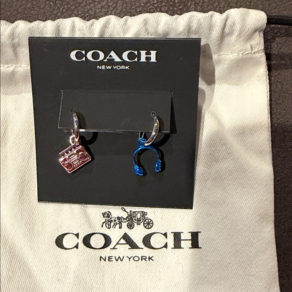 Coach Silver and Blue Charm Earrings